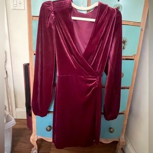 Gianni bini leighton velvet wrap long sleeve holiday burgundy merlot dress S NWT